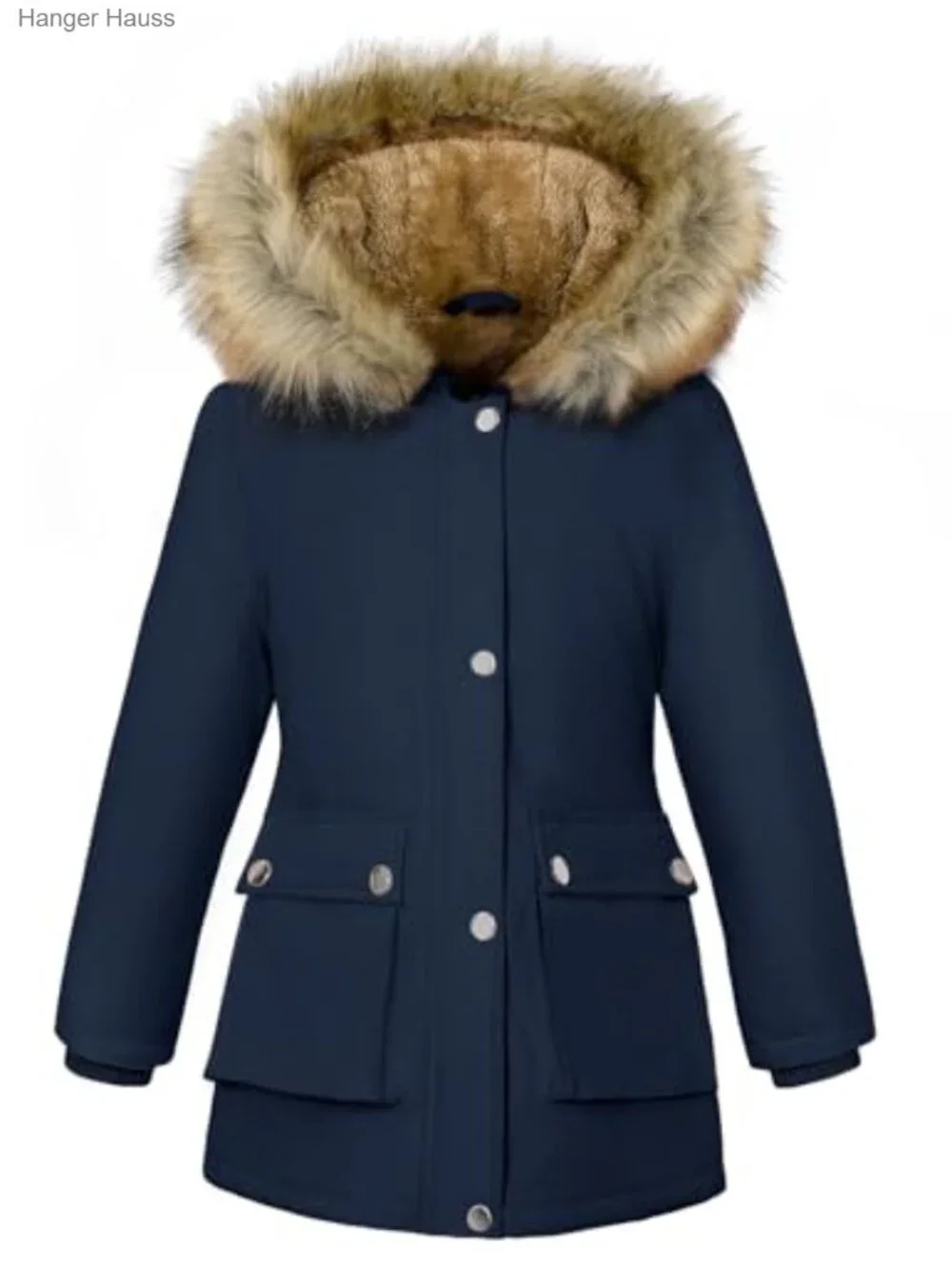 Girls' Winter Puffer Jacket with Hood, Fleece Lined, Windproof, Machine Washable